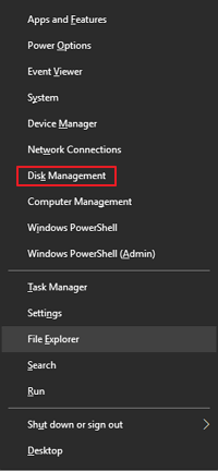 Go to Start Menu and Open Disk Management
