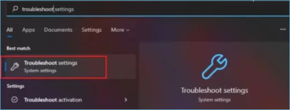 open troubleshooting settings