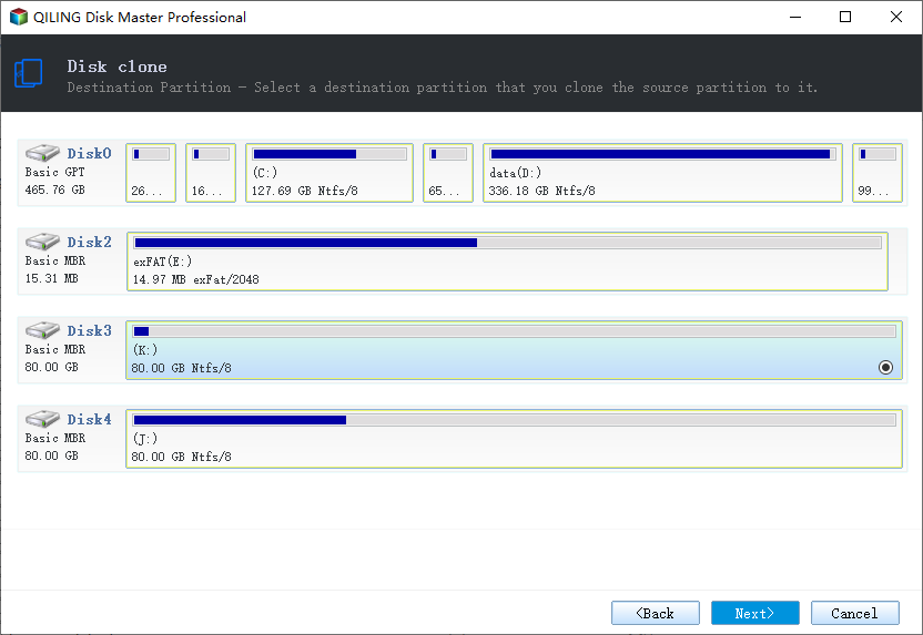 select target device to start cloning