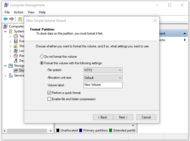 create a new partition to fix disk unknown error