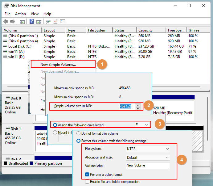 Create new simple volume.