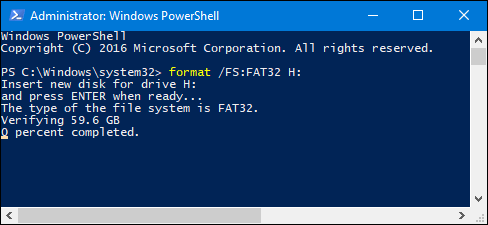 Format USB to FAT32 using PowerShell