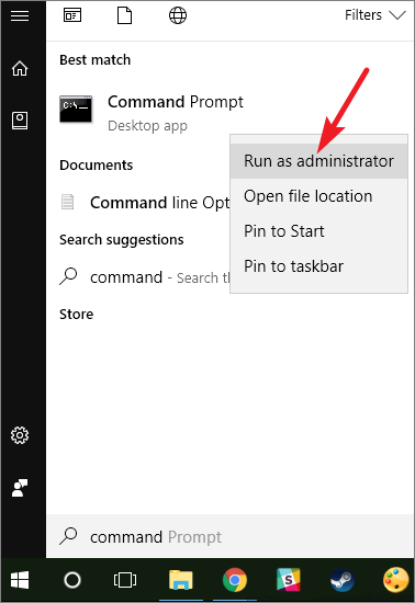 Open Command Prompt from search box