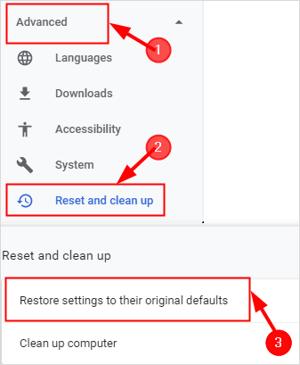 reset chrome browser to remove windows defender security warning