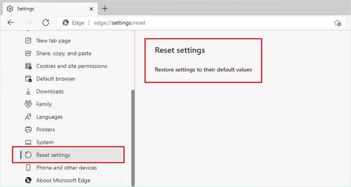 reset microsoft edge to remove fake windows update virus