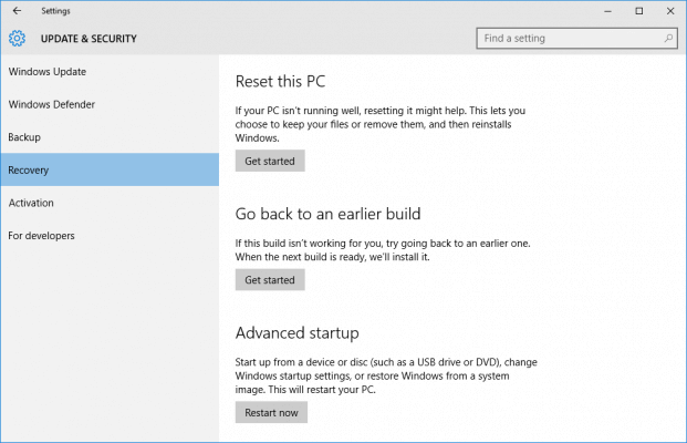 reset windows 10 to fix corrupt user profile in windows 10