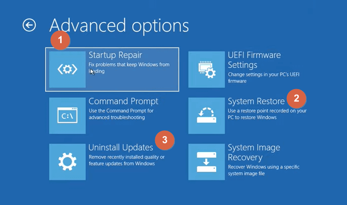 repair windows using the advanced options