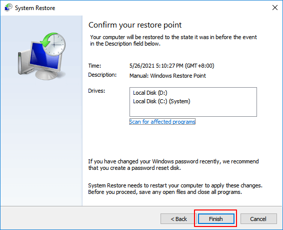 Confirm the restore point