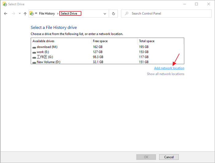 Select to add a network drive