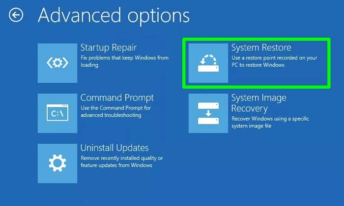 Advanced Options System Restore