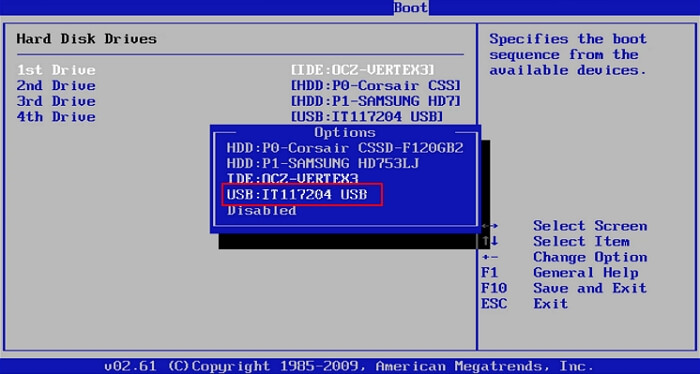 set booting from the USB flash drive