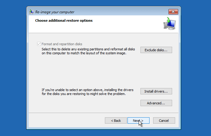 choose additional restore options