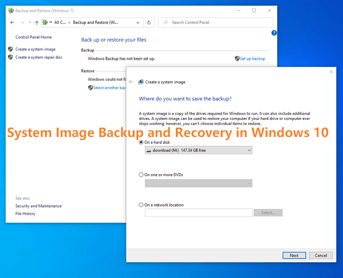 system image recovery window in windows 10