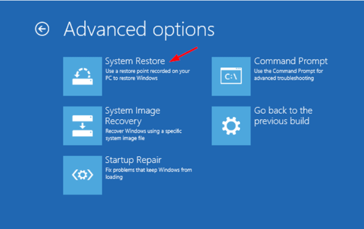 system restore through advanced options