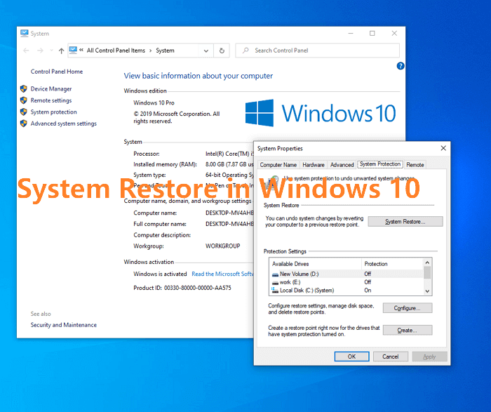 system restore window in windows 10