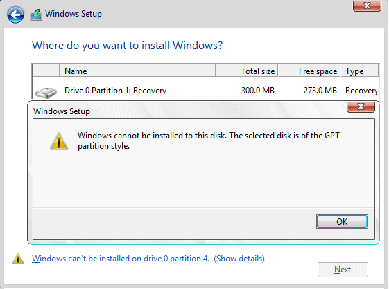 Windows cannot be installed to this disk