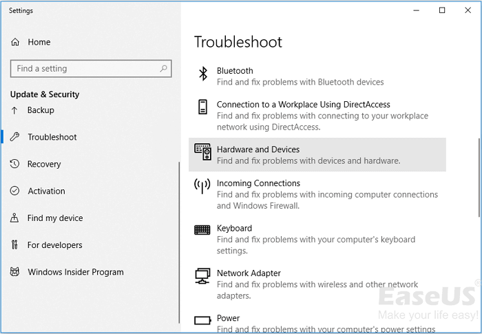 Troubleshoot hardware and devices