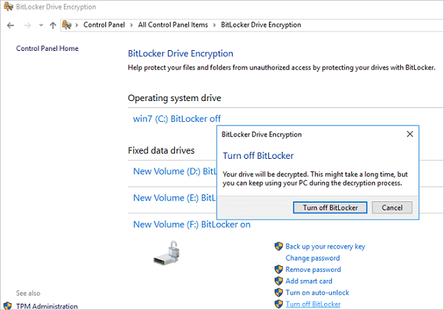 turn off bitlocker