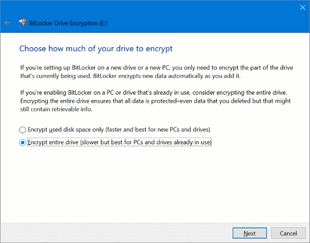 Encrypt Data: Full or Partial drive.