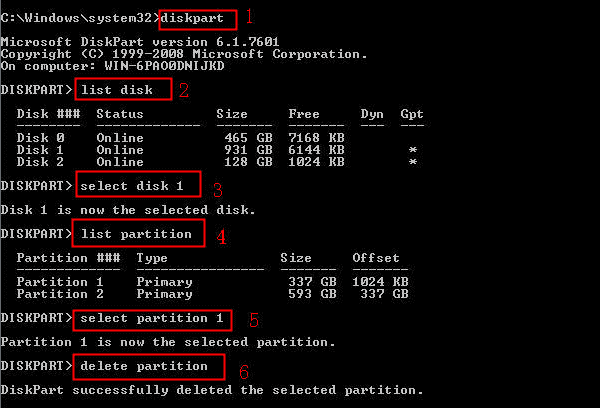 delete partition windows 10 diskpart