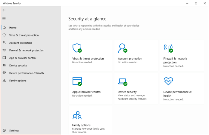 windows defender security at a glance