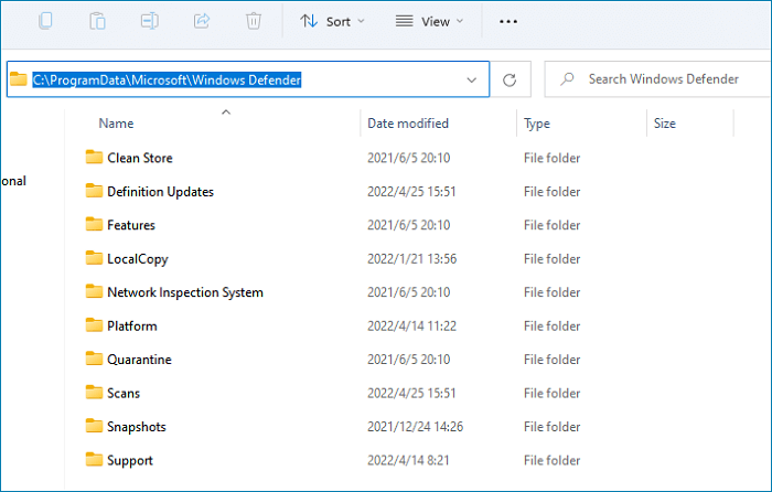 Open Windows Defender folder