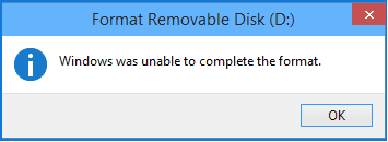 windows was unable to complete the format