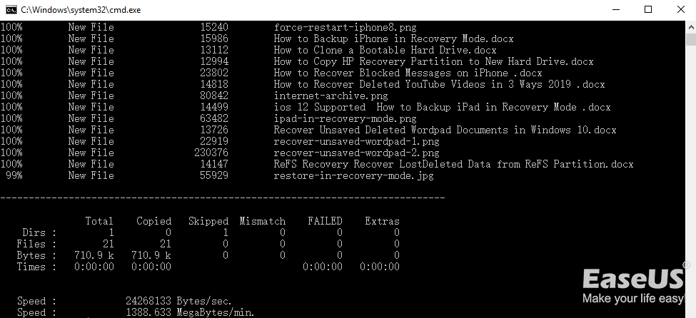 backup files using command prompt Windows 10