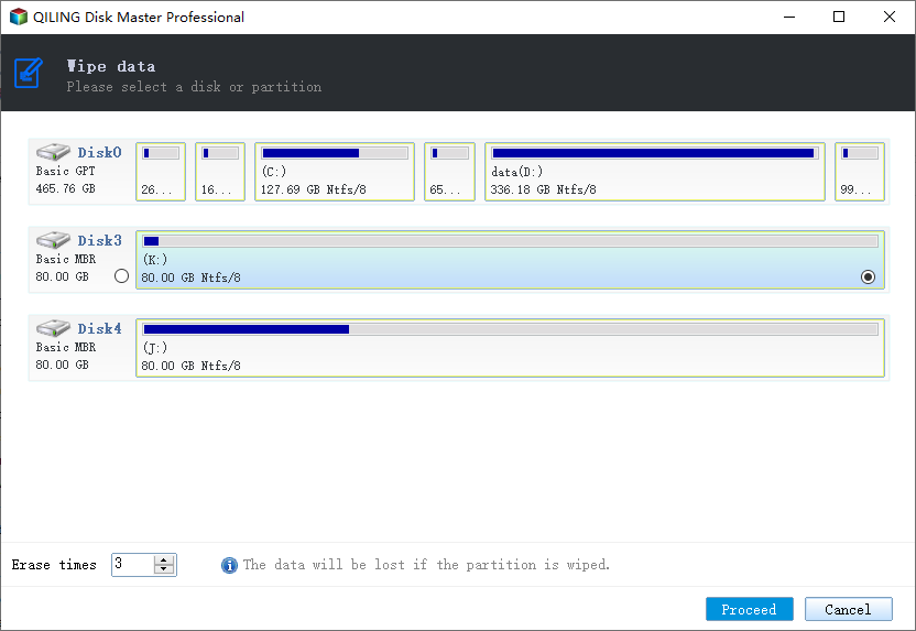 select the partition that you want to wipe