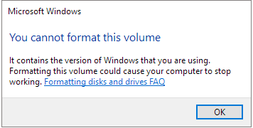 you can not format this volume
