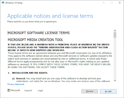 accept license and agreement