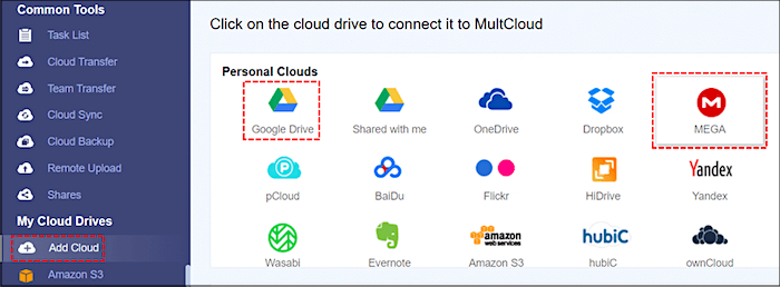 add google drive and mega to multcloud