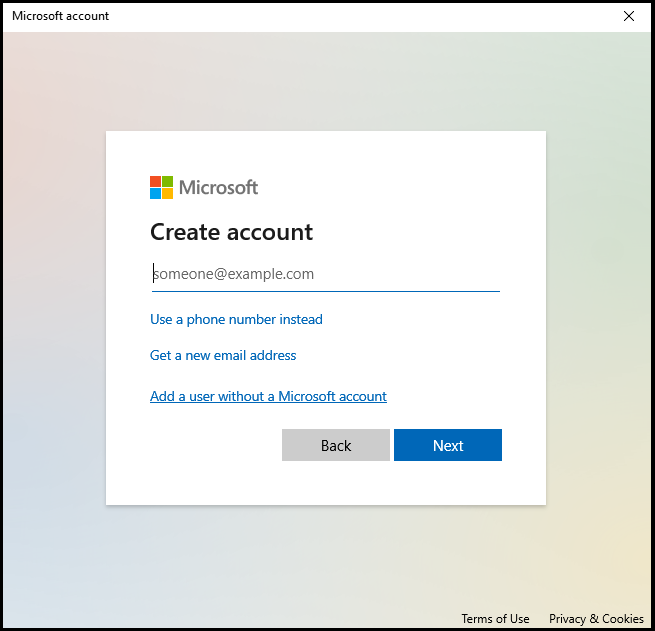 add a user without a microsoft account