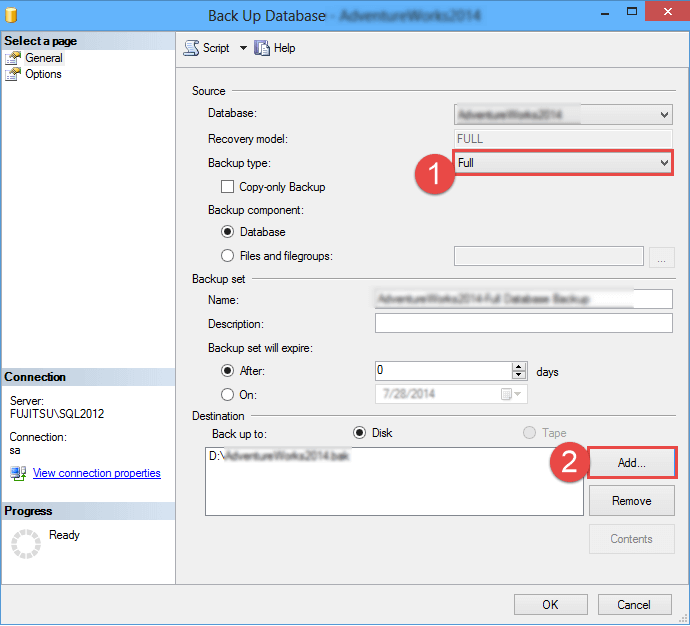 how to transfer database from one server to another using backup and restore step2