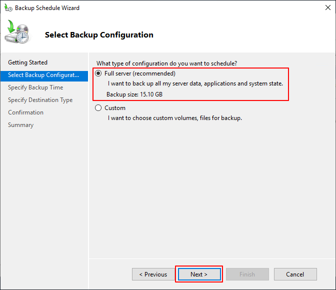 Configure Backup type