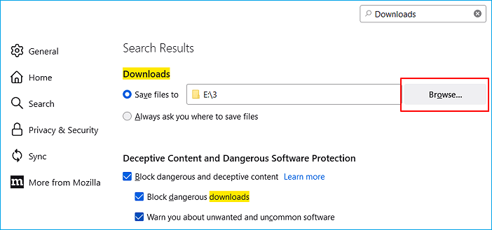 Change download location