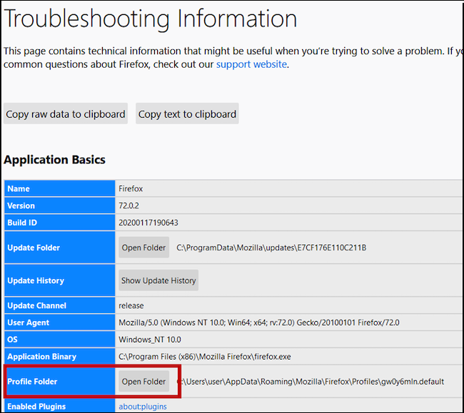 locate the profile folder column