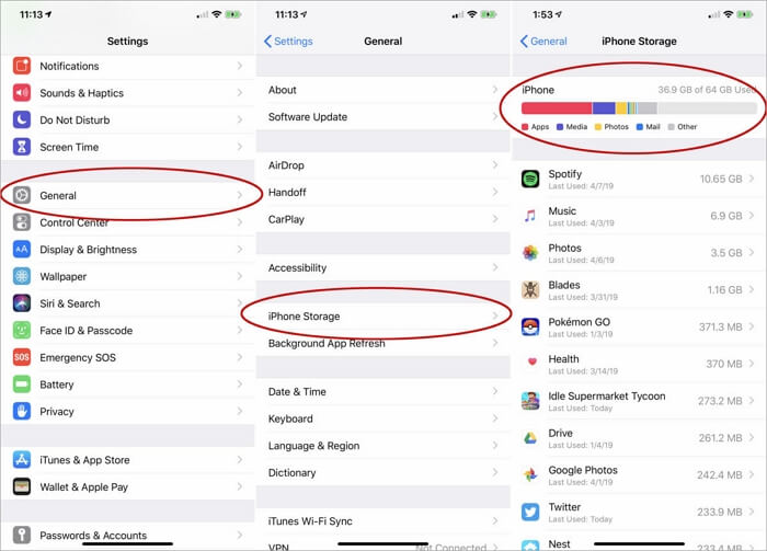View storage space on iPhone