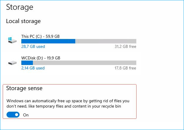 turning the storage sense on