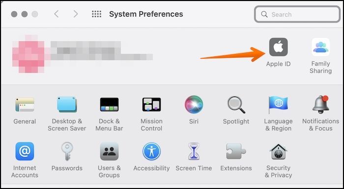 click on apple id in system preferences