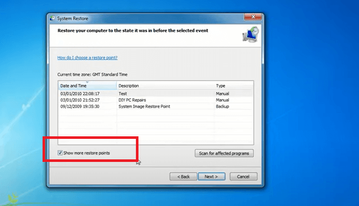 click show more restore point
