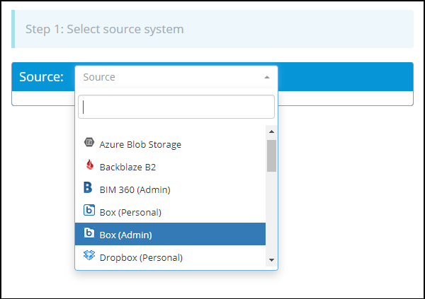 select source system in cloudsfer