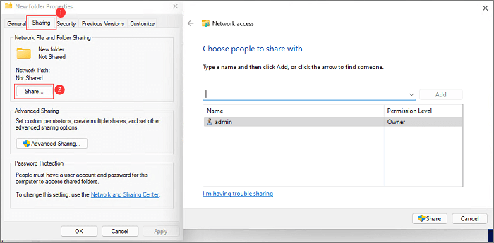 configure folder as a shared folder