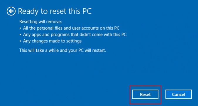 Reset Windows 10