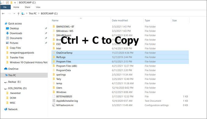 ctrl+c to copy files