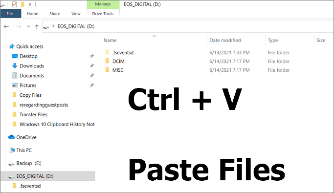 ctrl+v to copy files