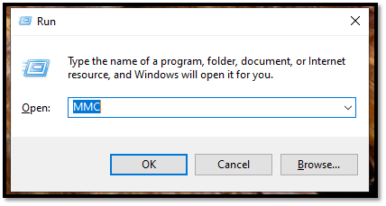 Press Windows+R and type MMC
