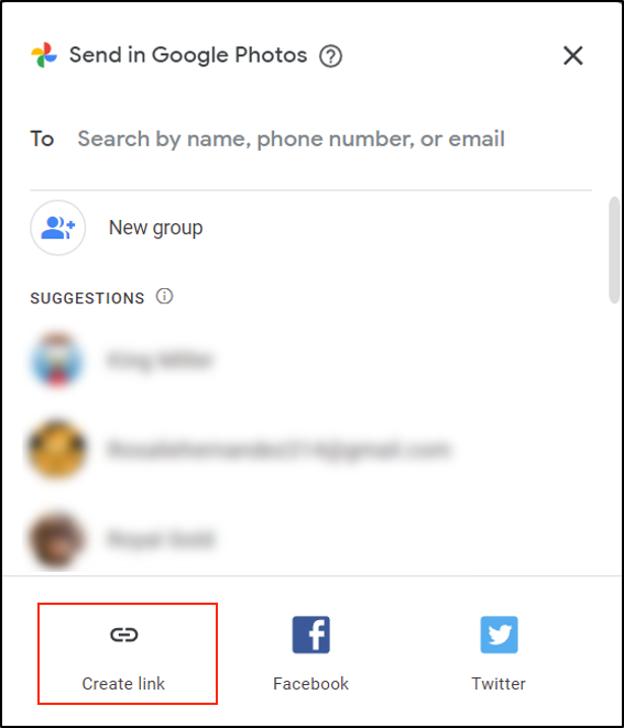 create link to share google photos