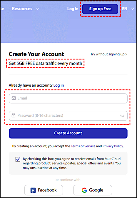 create multcloud account