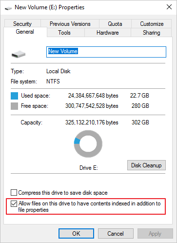 disable drive dexing to fix Windows 10 slow file transfer